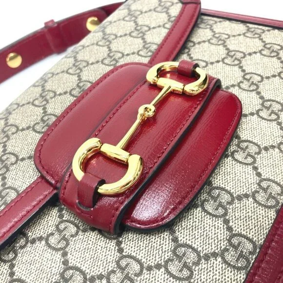 GUCCI 602204 GG Supreme Horsebit 1955 bag Shoulder Bag GG Supreme Beige/Red - Picture 8 of 16